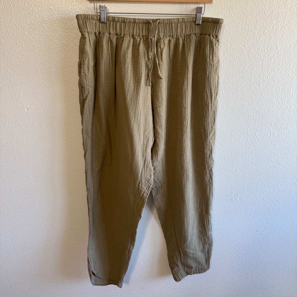 Pact Size Large Tan Organic Cotton Gauze Jogger Pants Baggy Relaxed Neutral Boho